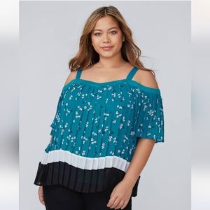 Lane Bryant off the shoulder top, size 22, teal floral with color block detail